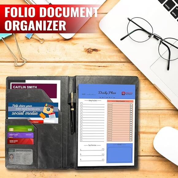 STECCO Leather Portfolio Notebook Document Organizer, Padfolio Folder Organizer - Picture 7 of 9